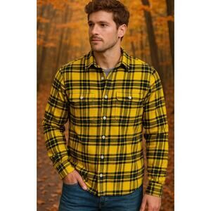 Abercrombie & Fitch Men’s Shirt S Brushed Cotton Heritage Plaid Yellow Black